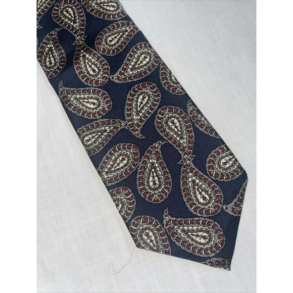 Pierre Balmain Men’s Dress Tie Size 55” Navy Blue Paisley Silk Business Formal - Picture 1 of 12